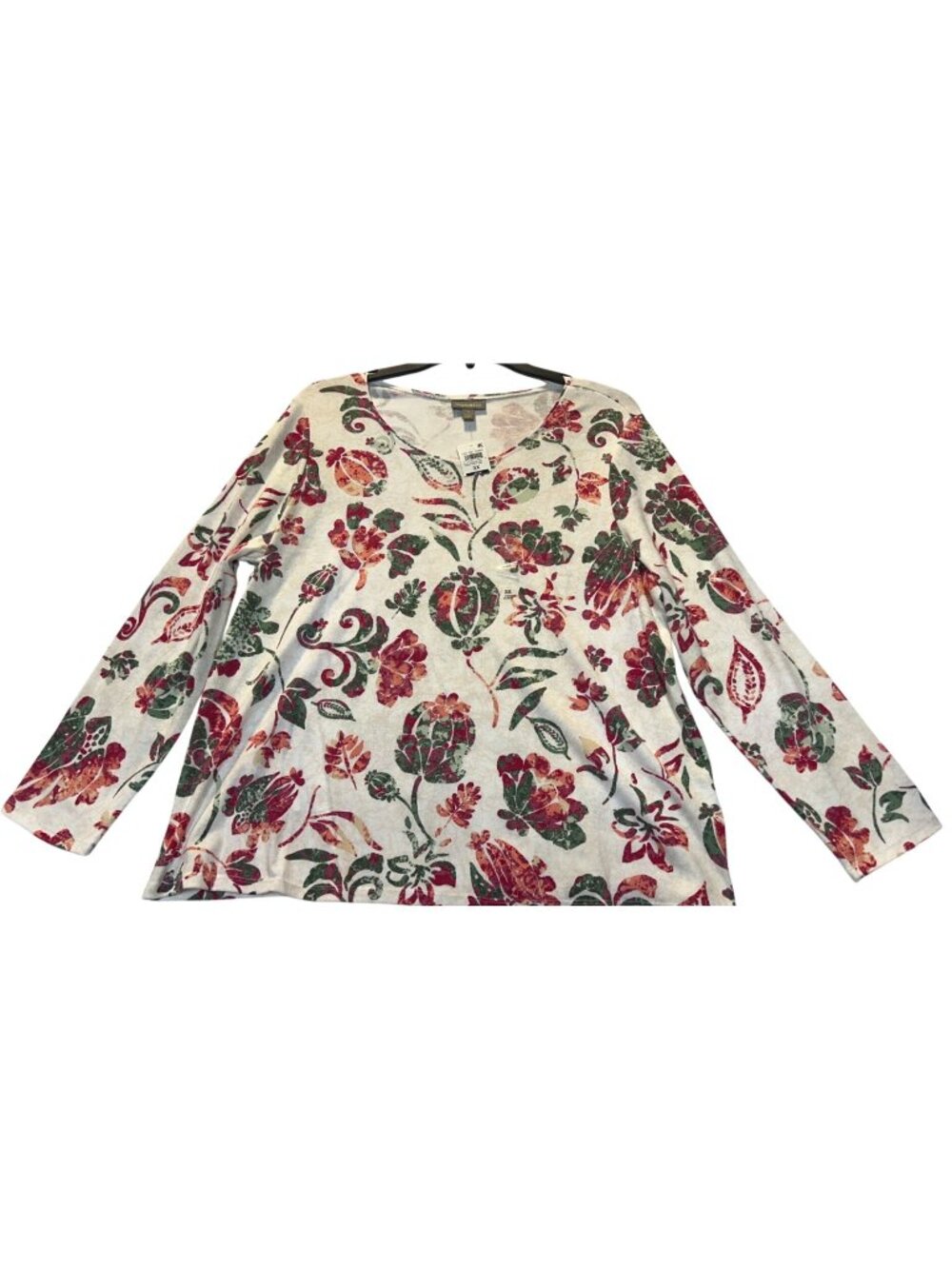 Style & Co Womens Plus Size 3X Floral Long Sleeve Top Bright White Combo